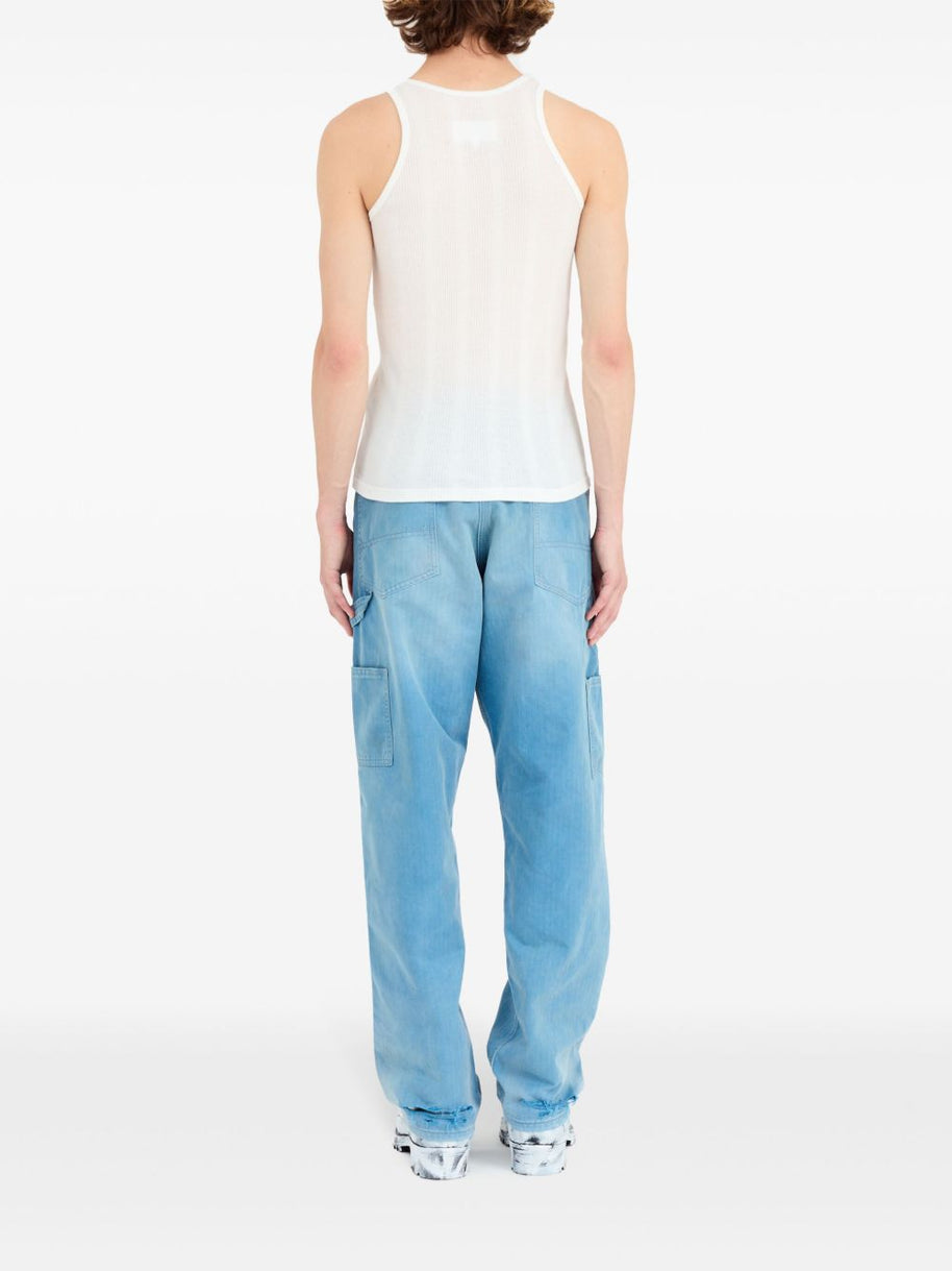 Maison Margiela White Cotton-Lyocell Ribbed Knit Tank Top