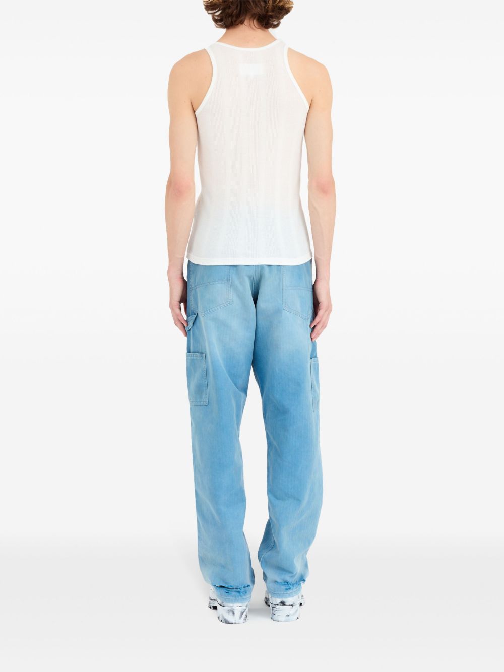Maison Margiela White Cotton-Lyocell Ribbed Knit Tank Top