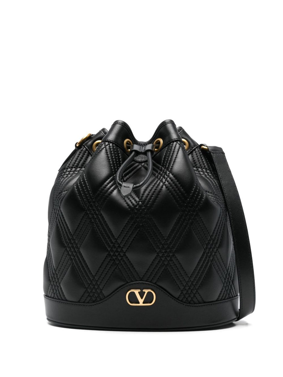 Valentino Garavani Quiltie 67 Leather Bucket Bag - Black