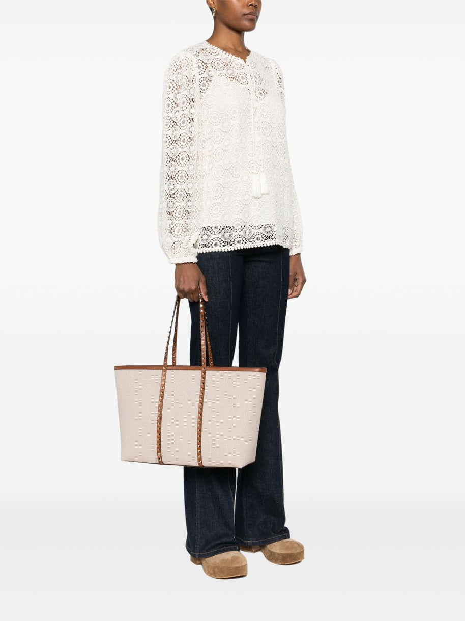 Valentino Garavani Rockstud Canvas Medium Tote - Leather Brown