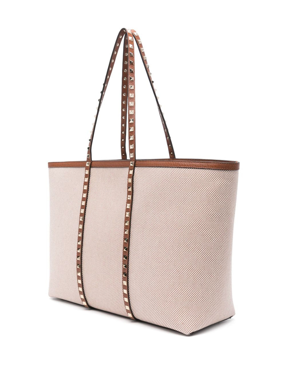 Valentino Garavani Rockstud Canvas Medium Tote - Leather Brown
