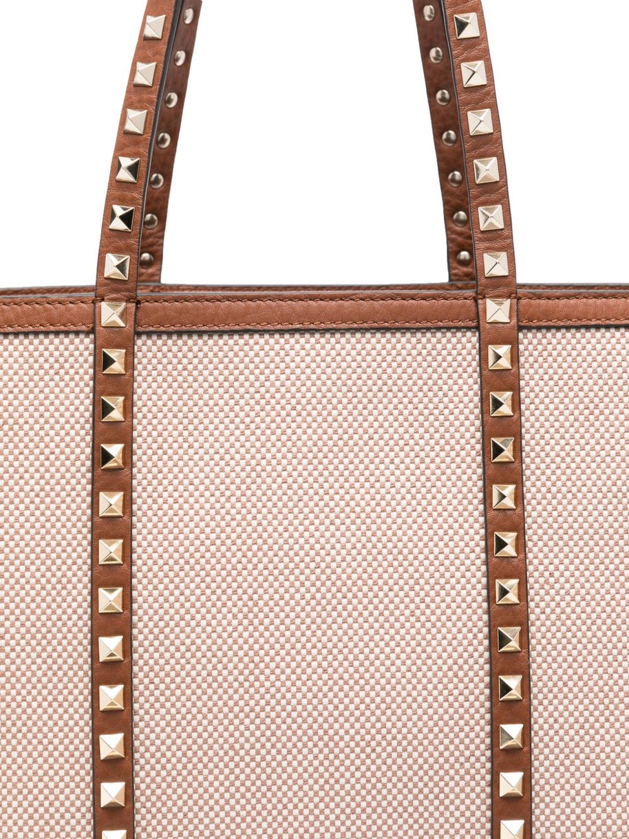 Valentino Garavani Rockstud Canvas Medium Tote - Leather Brown