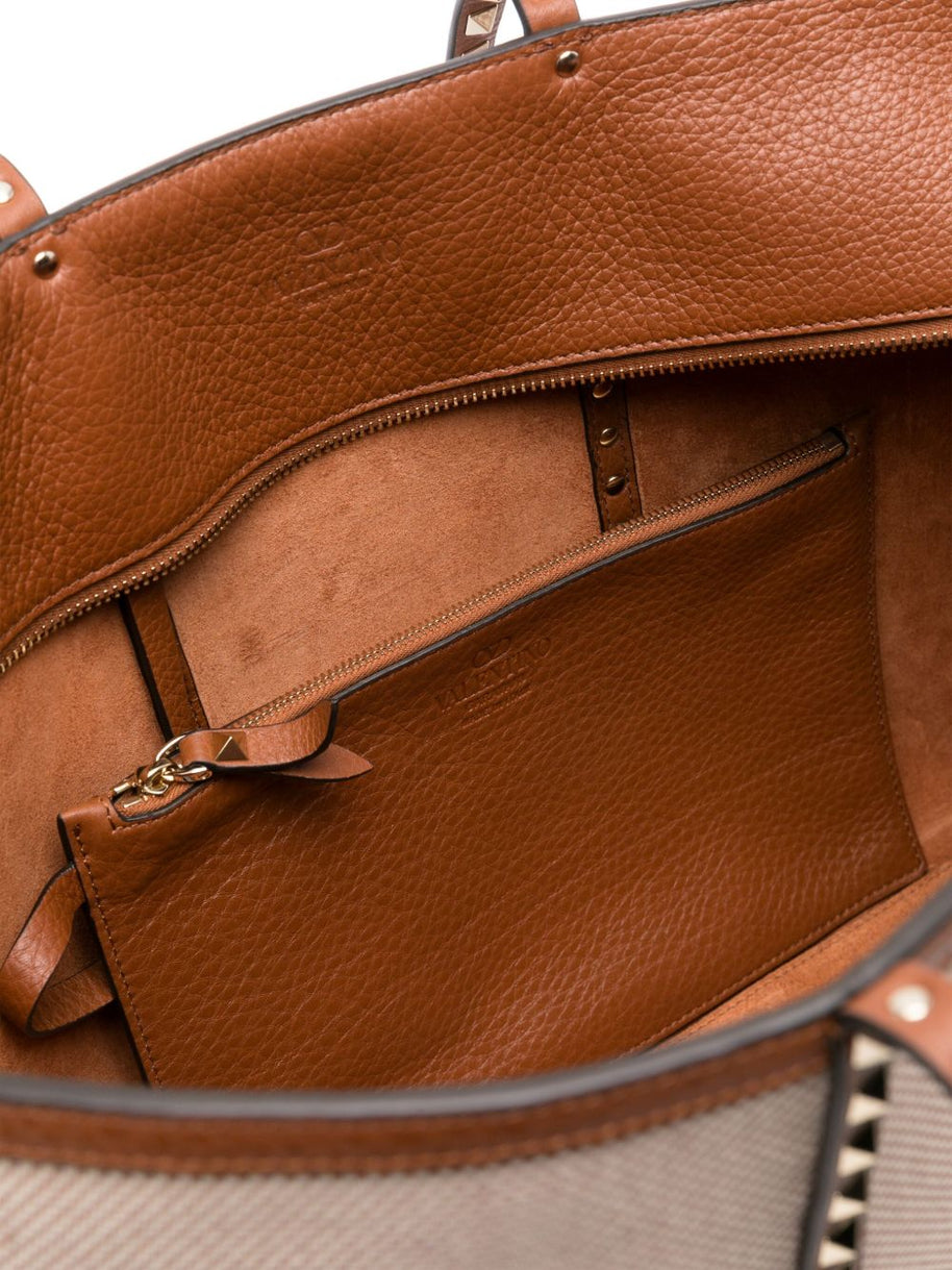 Valentino Garavani Rockstud Canvas Medium Tote - Leather Brown