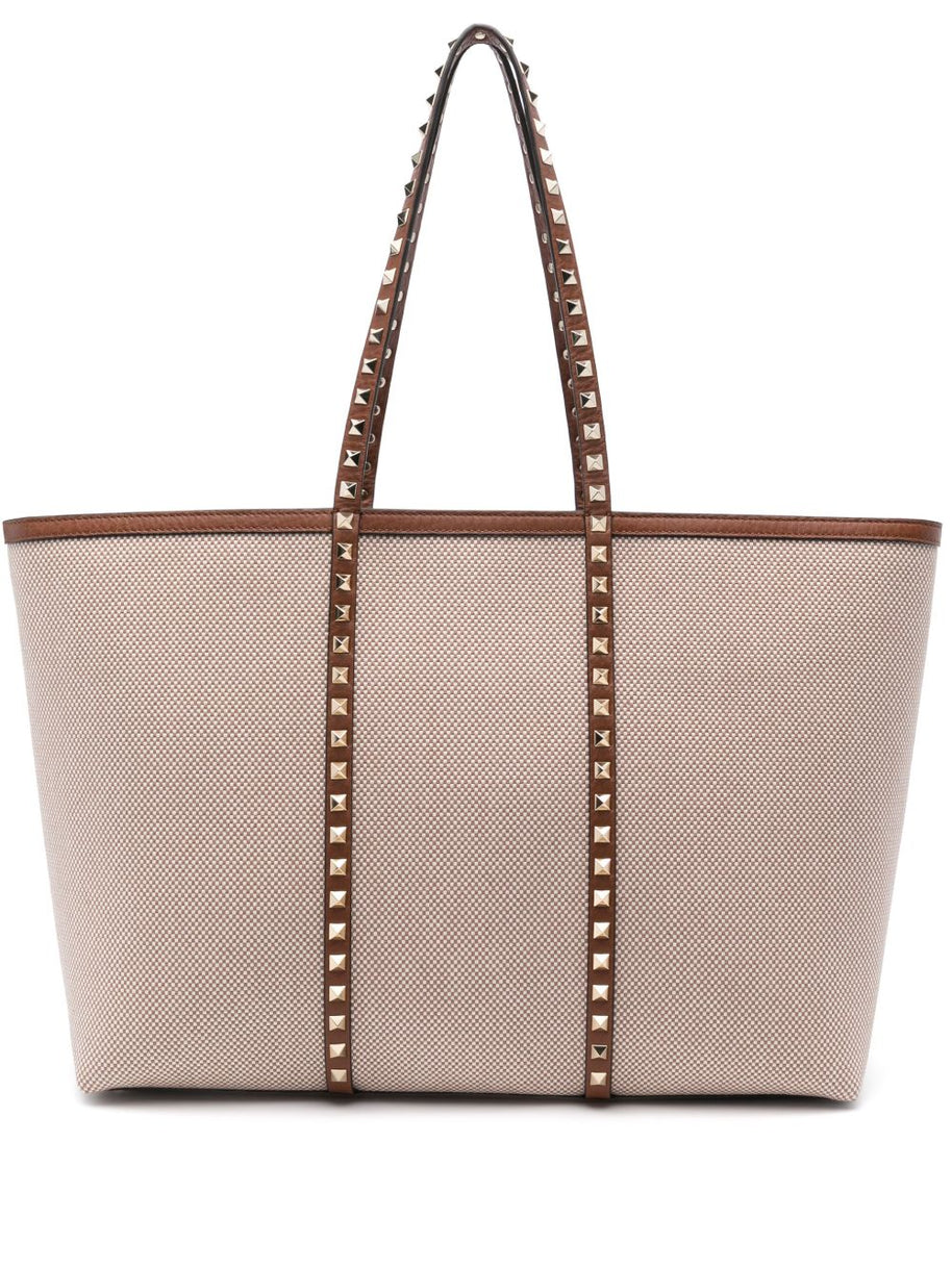 Valentino Garavani Rockstud Canvas Medium Tote - Leather Brown