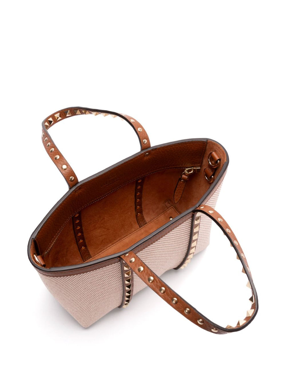 Valentino Garavani Rockstud Canvas Mini Tote - Leather Brown