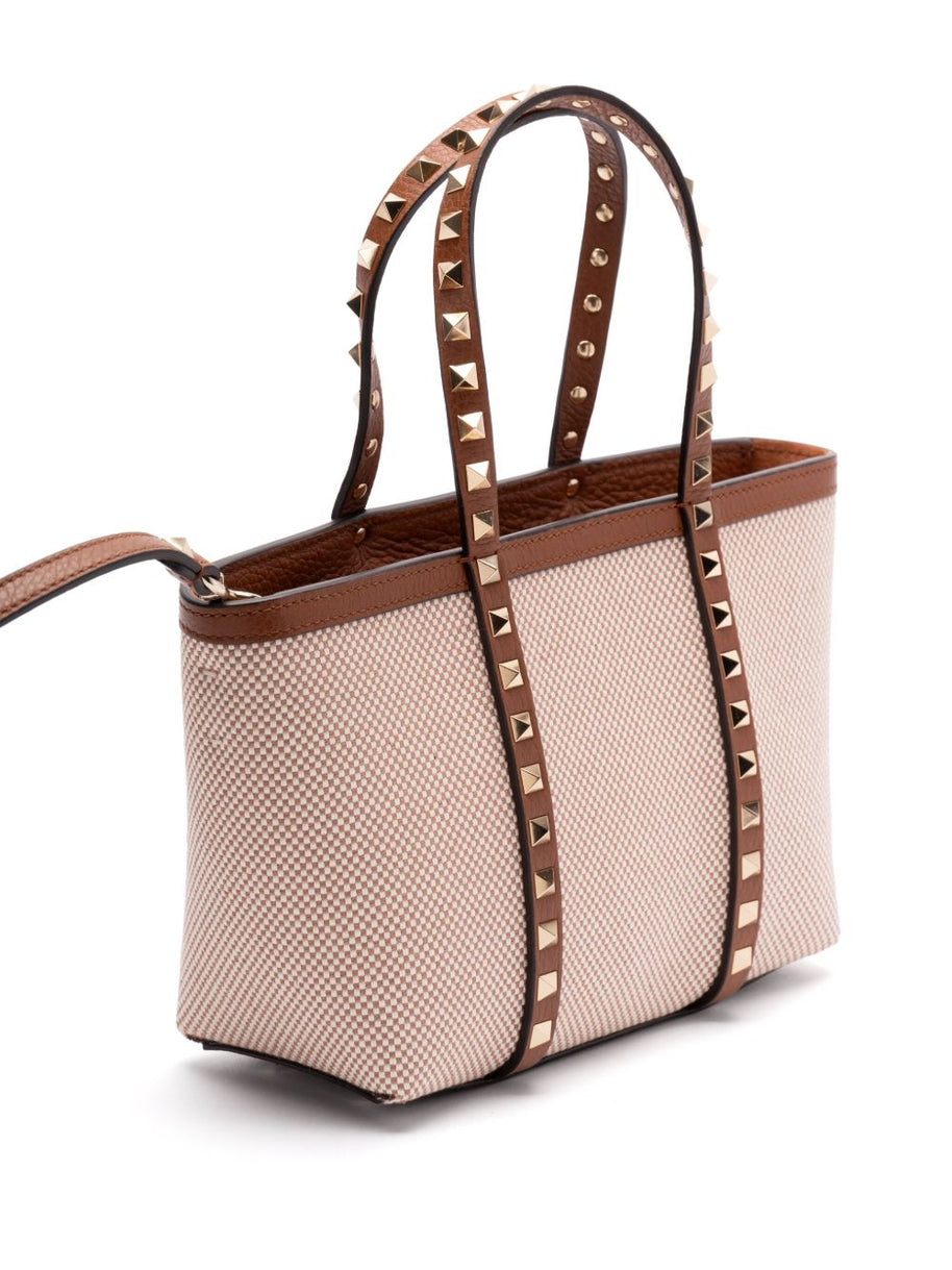 Valentino Garavani Rockstud Canvas Mini Tote - Leather Brown