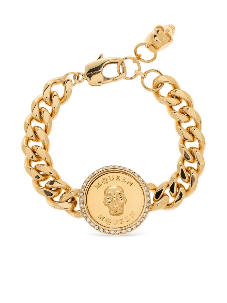 Alexander McQueen Embellished Skull Bracelet In Golden
