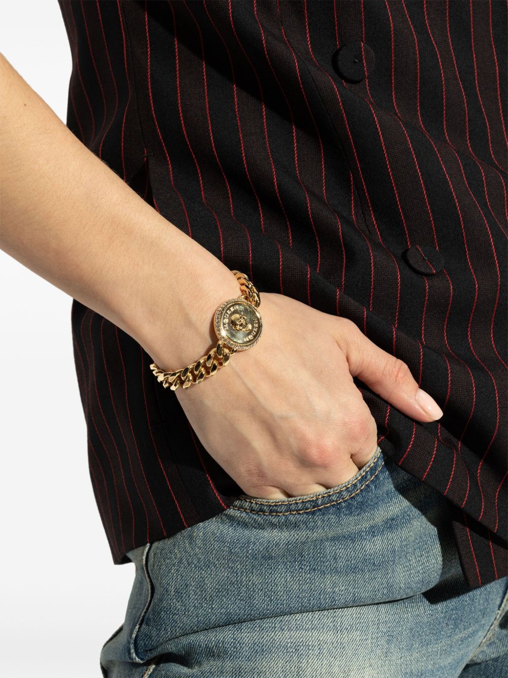 Alexander McQueen Embellished Skull Bracelet In Golden