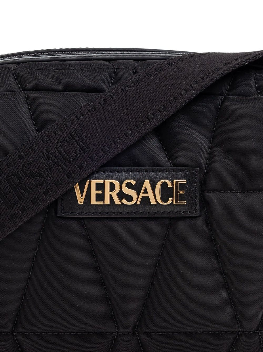 Versace Nylon Quilted Shoulder Bag in Black