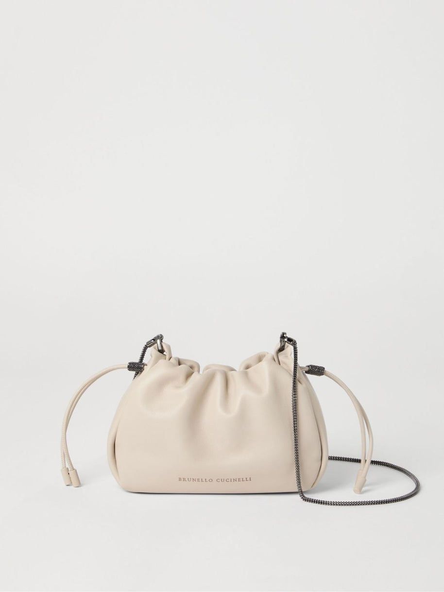 Brunello Cucinelli Soft Leather Bucket Bag With Chain Strap - Cream