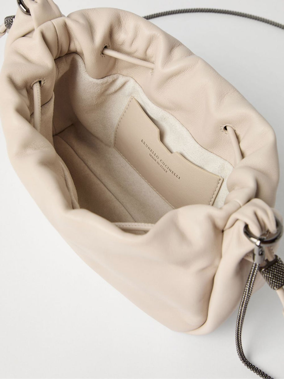 Brunello Cucinelli Soft Leather Bucket Bag With Chain Strap - Cream