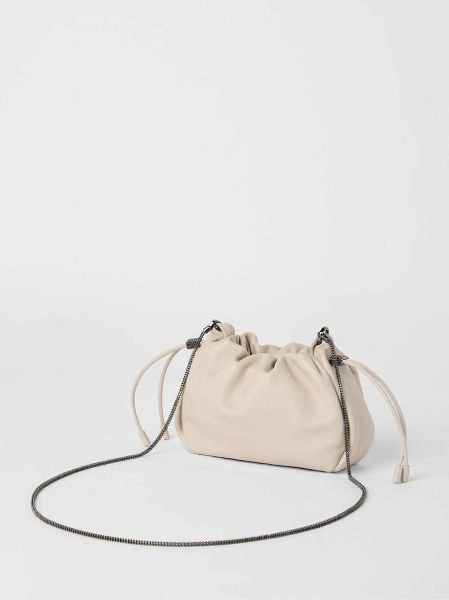 Brunello Cucinelli Soft Leather Bucket Bag With Chain Strap - Cream