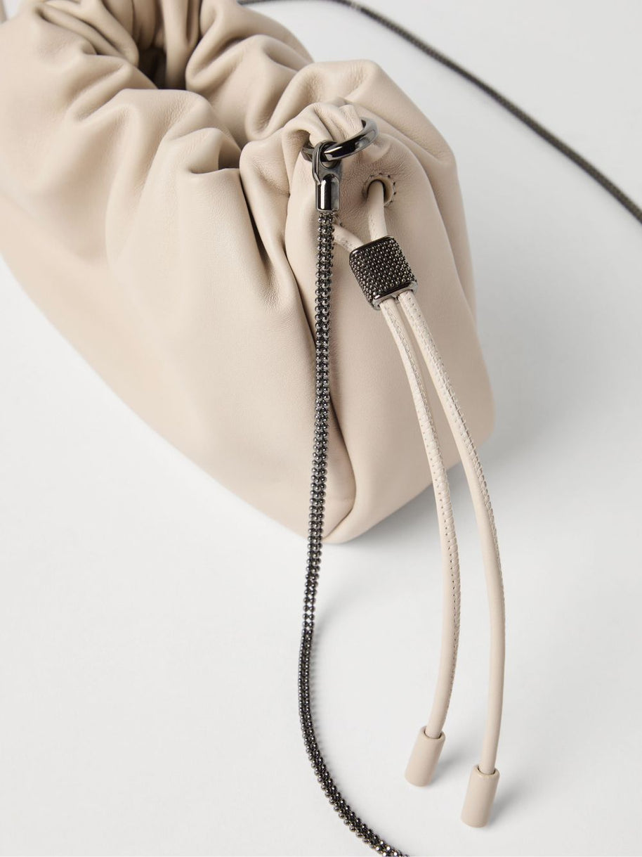 Brunello Cucinelli Soft Leather Bucket Bag With Chain Strap - Cream