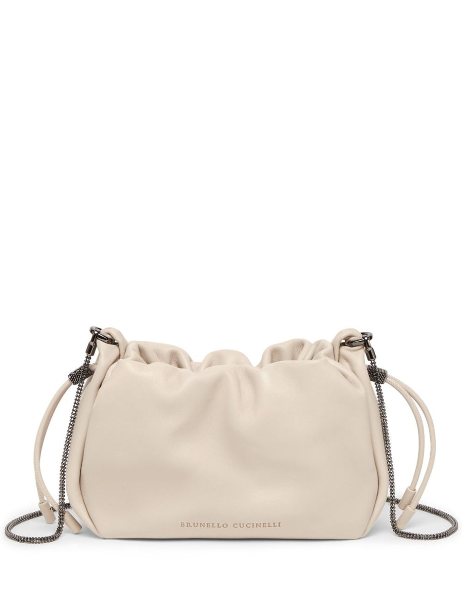 Brunello Cucinelli Soft Leather Bucket Bag With Chain Strap - Cream