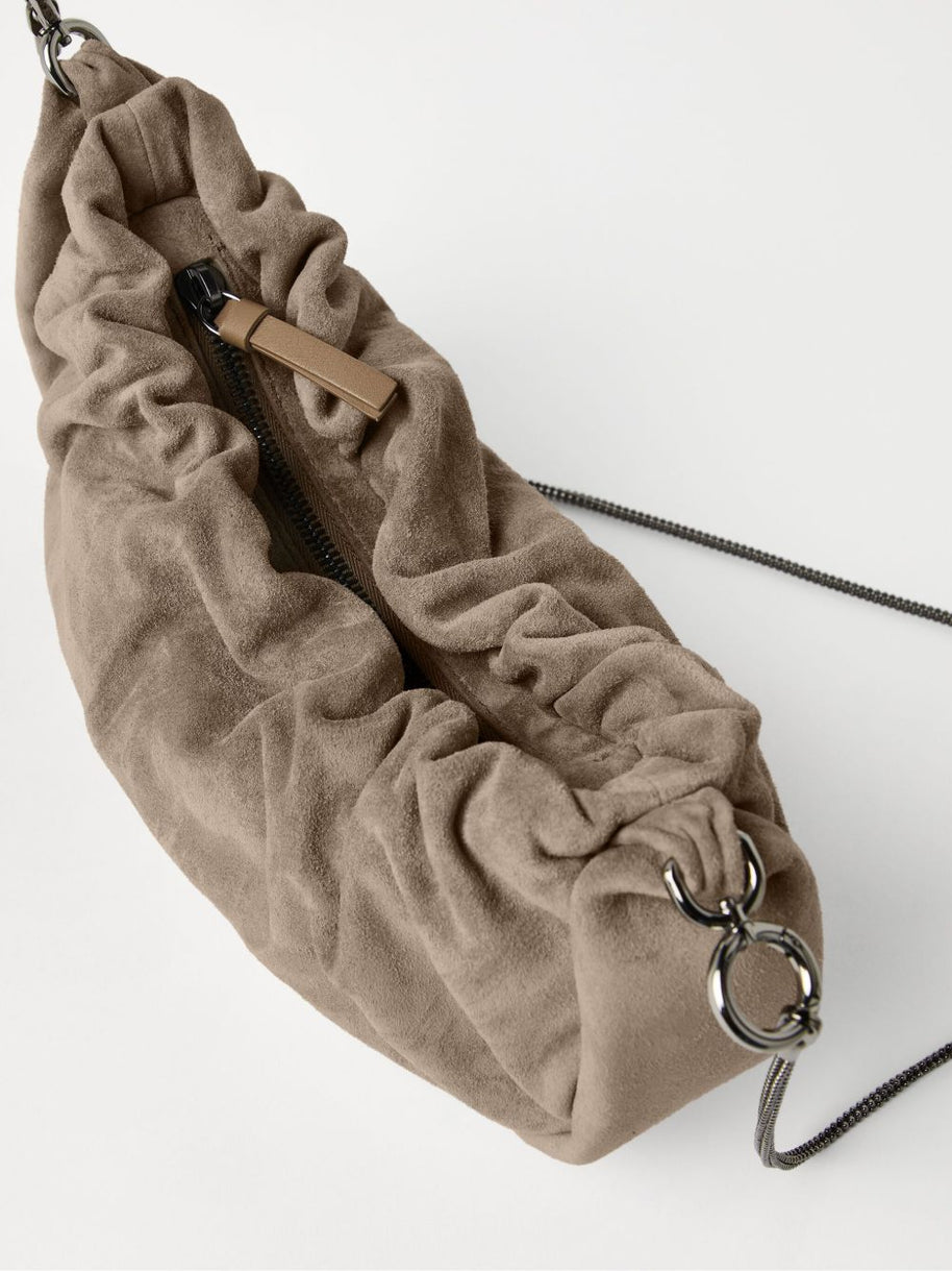 Brunello Cucinelli Suede Hobo Brioche Handbag - Dove Grey