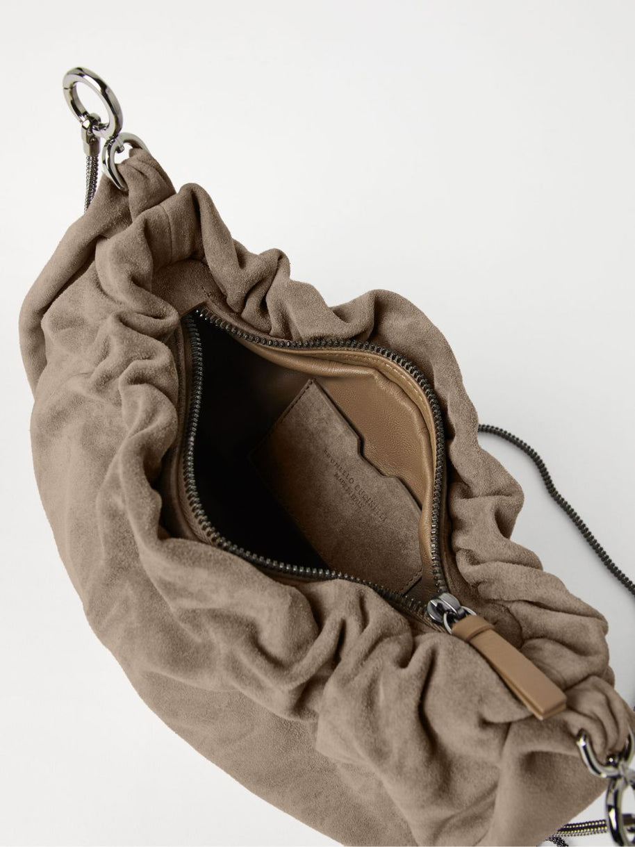 Brunello Cucinelli Suede Hobo Brioche Handbag - Dove Grey