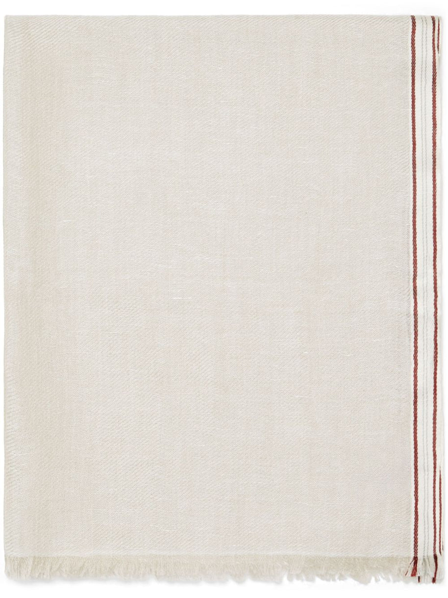 Brunello Cucinelli Silk And Linen Fringed Scarf - Beige