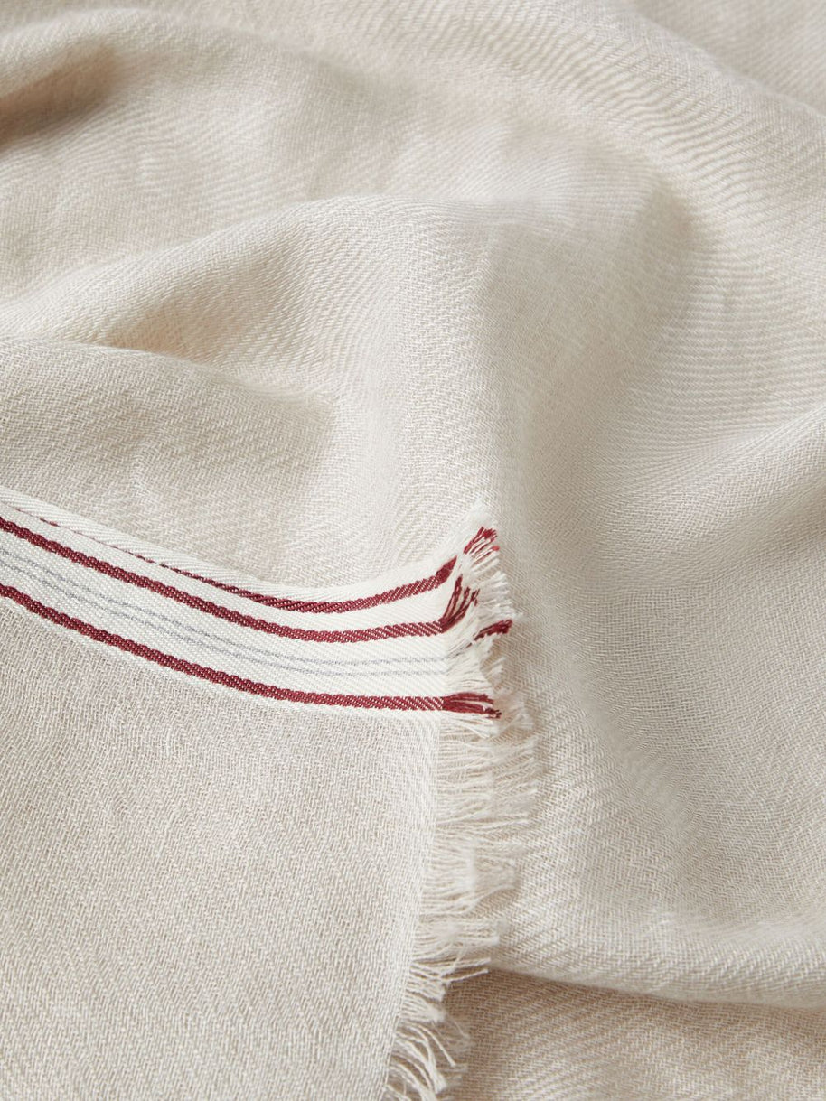 Brunello Cucinelli Silk And Linen Fringed Scarf - Beige