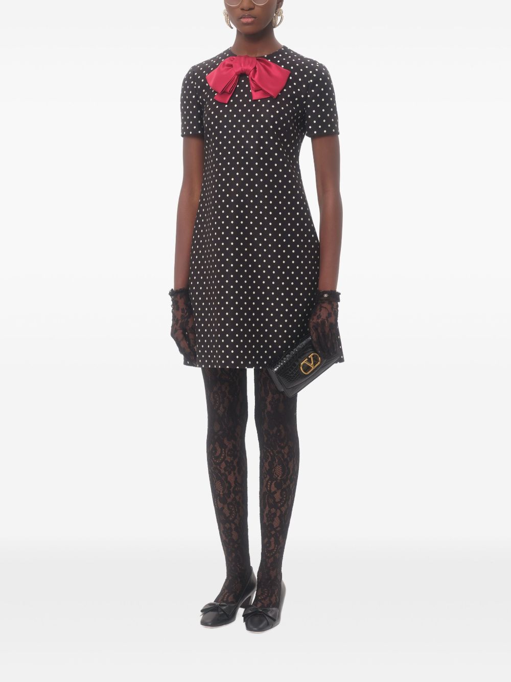Valentino Polka Dot Print Mini Dress In Black