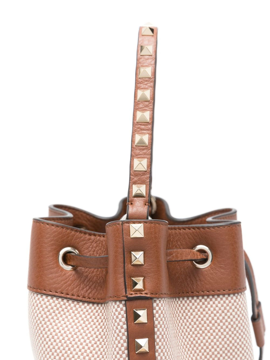 Valentino Garavani Rockstud Canvas Bucket Bag - Leather Brown