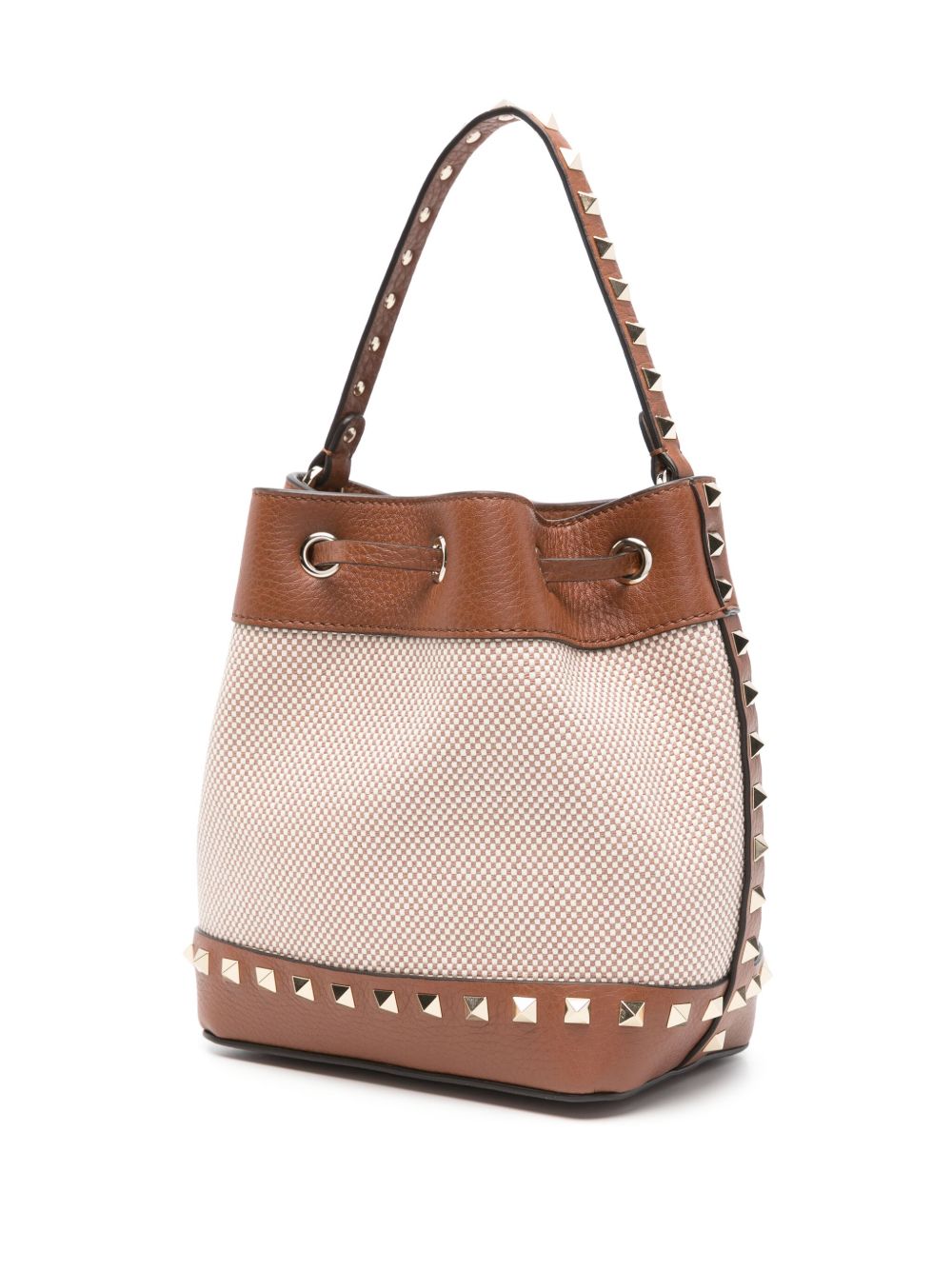 Valentino Garavani Rockstud Canvas Bucket Bag - Leather Brown