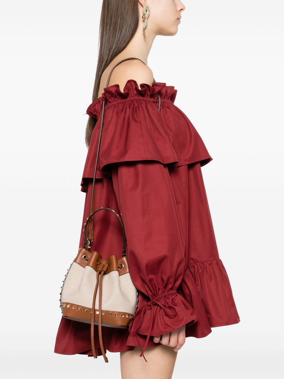 Valentino Garavani Rockstud Canvas Bucket Bag - Leather Brown