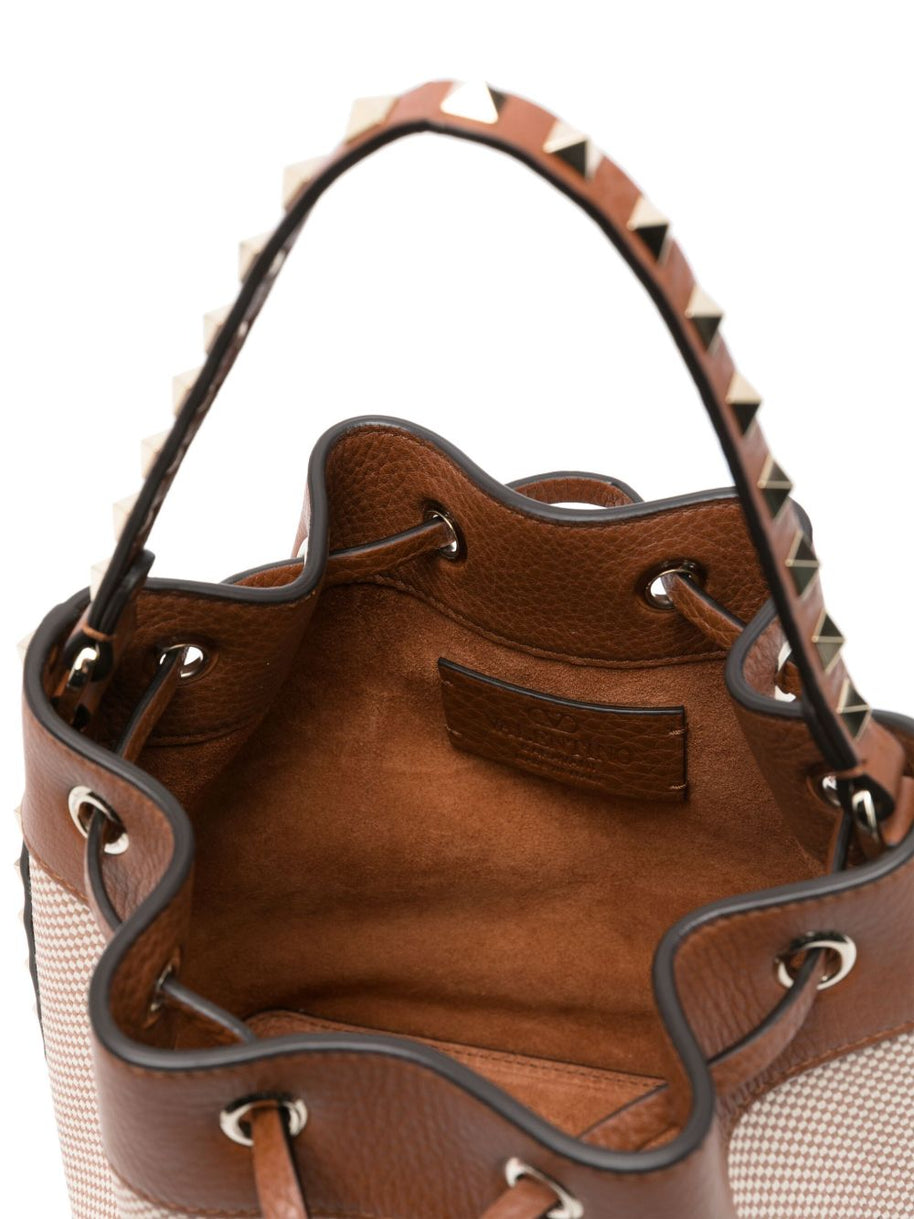 Valentino Garavani Rockstud Canvas Bucket Bag - Leather Brown