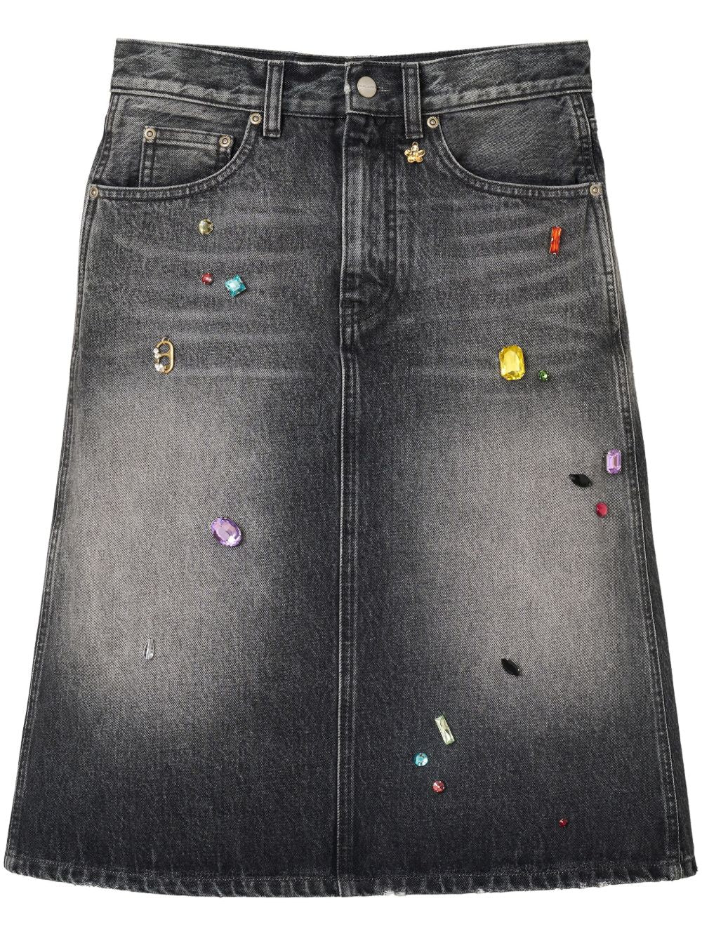 Marc Jacobs Embellished Denim Midi Skirt In Black
