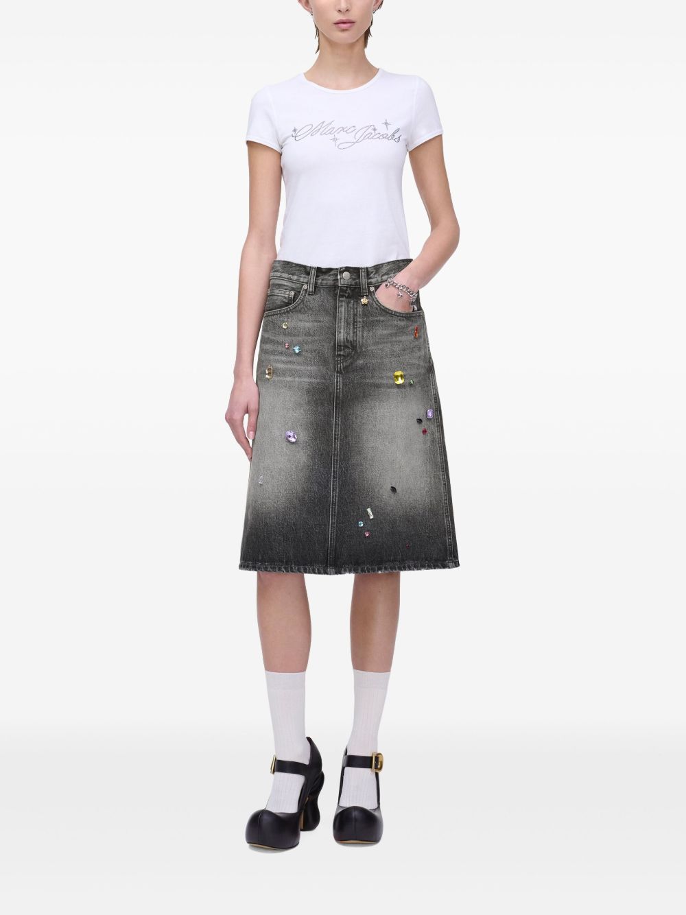 Marc Jacobs Embellished Denim Midi Skirt In Black