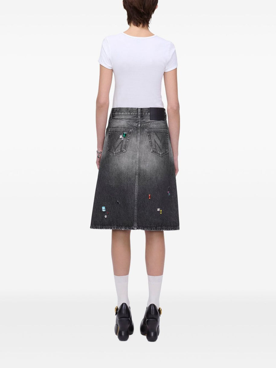 Marc Jacobs Embellished Denim Midi Skirt In Black