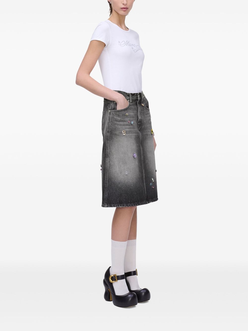 Marc Jacobs Embellished Denim Midi Skirt In Black