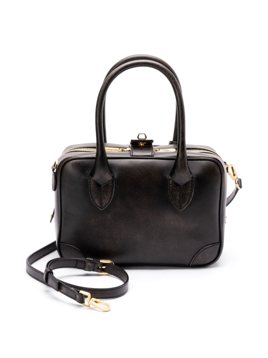Golden Goose Vita Bag In Smooth Black Leather And Gold Details