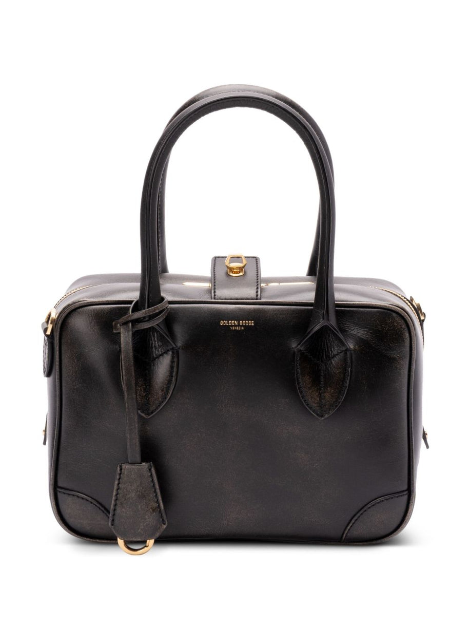 Golden Goose Vita Bag In Smooth Black Leather And Gold Details