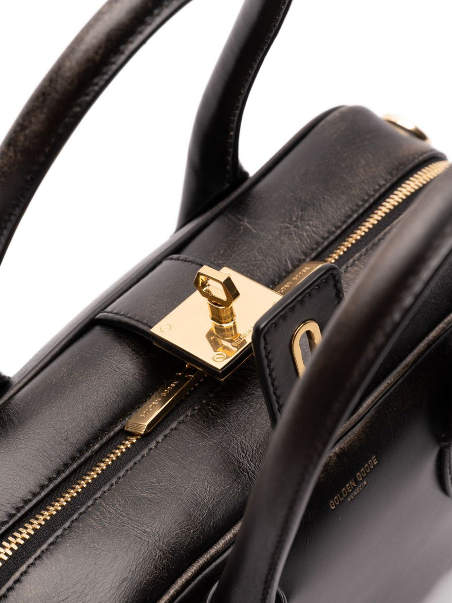 Golden Goose Vita Bag In Smooth Black Leather And Gold Details
