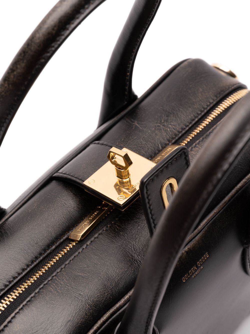 Golden Goose Vita Bag In Smooth Black Leather And Gold Details