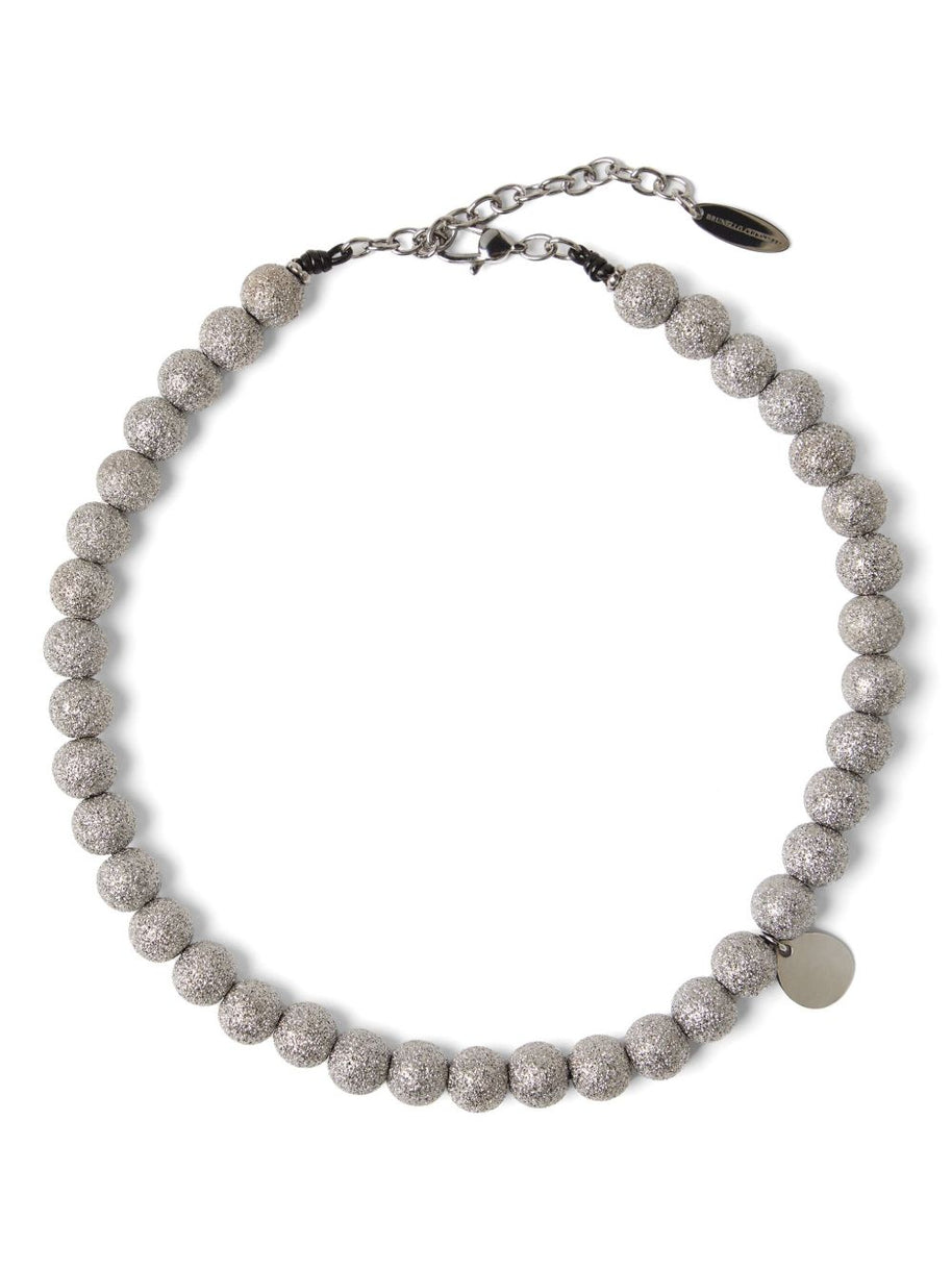Brunello Cucinelli 925 Sterling Silver Shimmer Bead Necklace