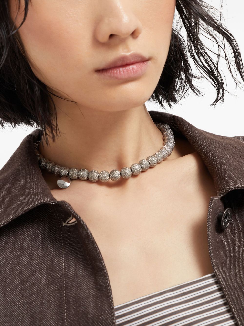 Brunello Cucinelli 925 Sterling Silver Shimmer Bead Necklace