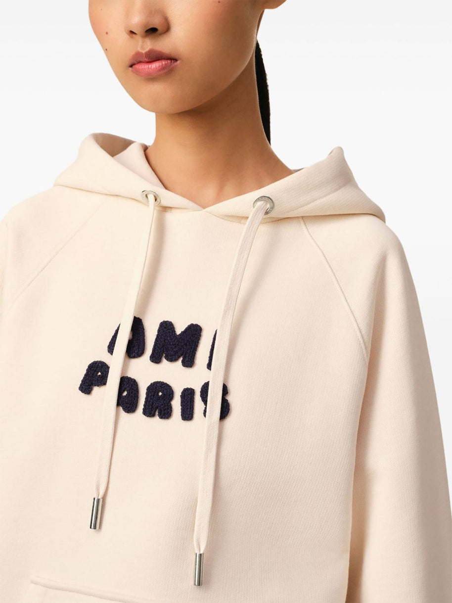 Ami Paris Logo Hooded Sweatshirt In Beige