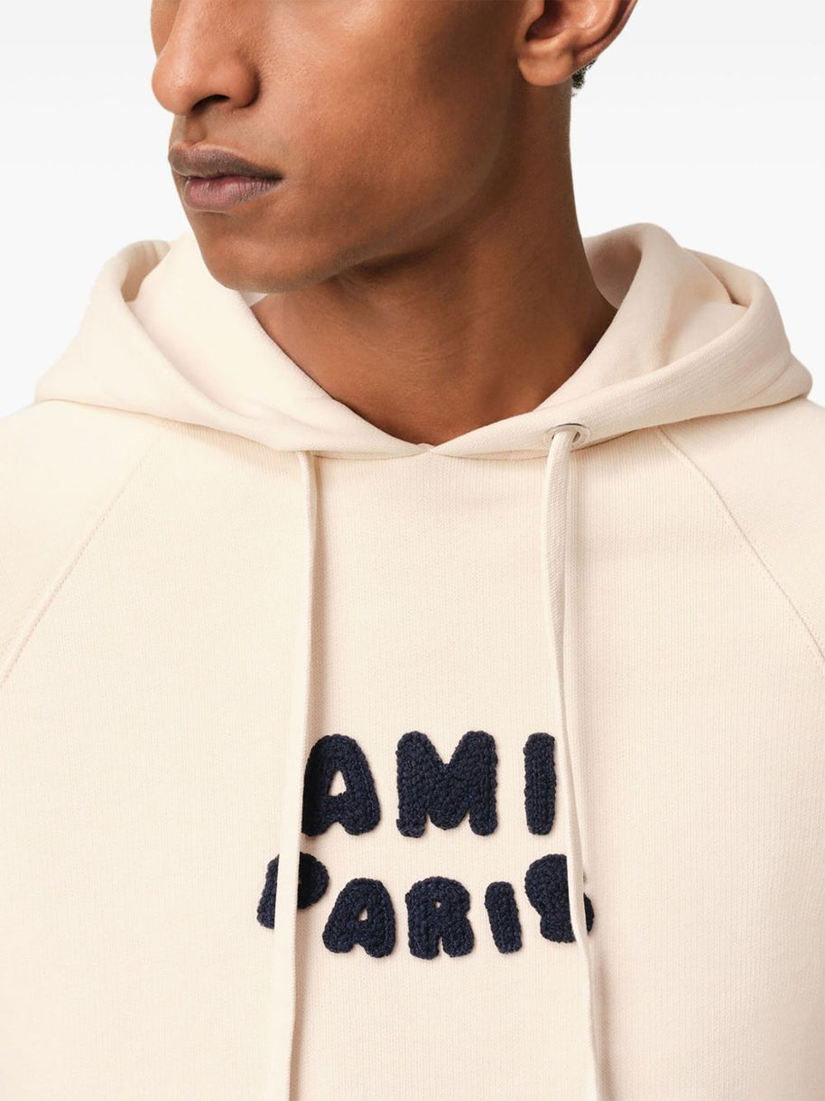 Ami Paris Logo Hooded Sweatshirt In Beige