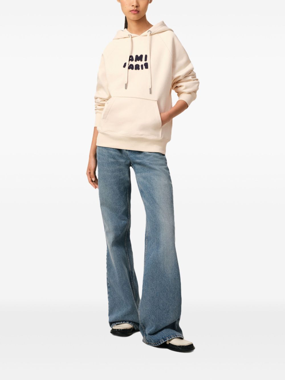 Ami Paris Logo Hooded Sweatshirt In Beige