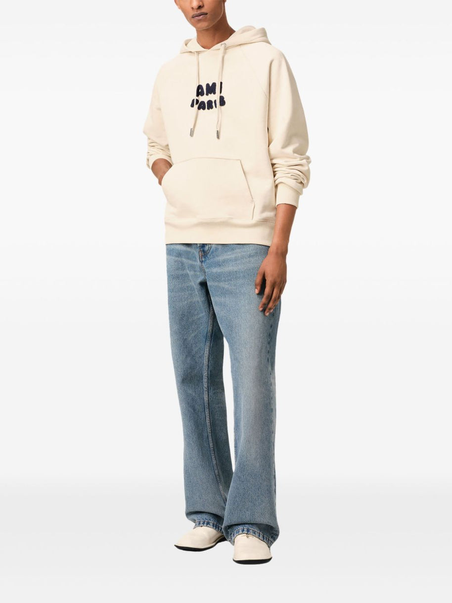 Ami Paris Logo Hooded Sweatshirt In Beige