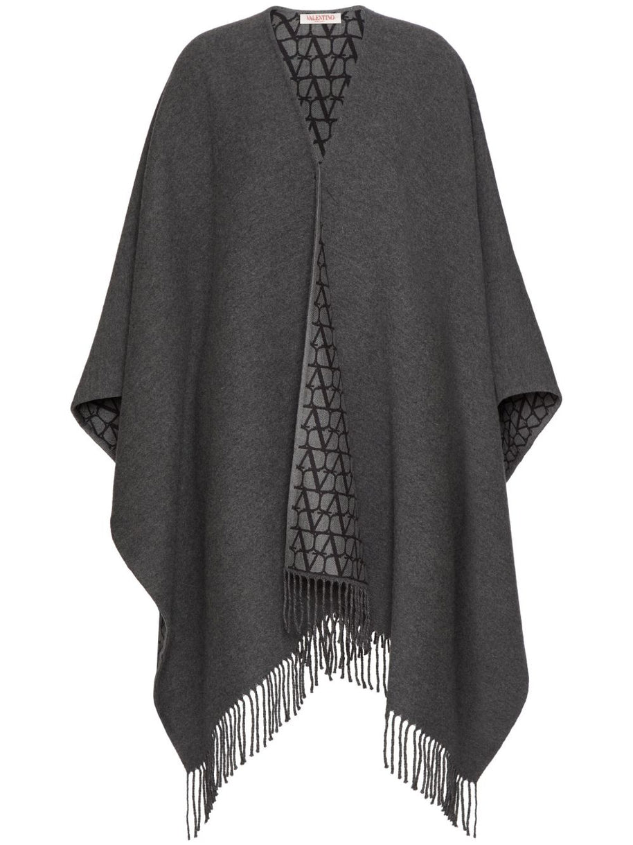 Valentino Fringed Double Poncho Jacket - Black