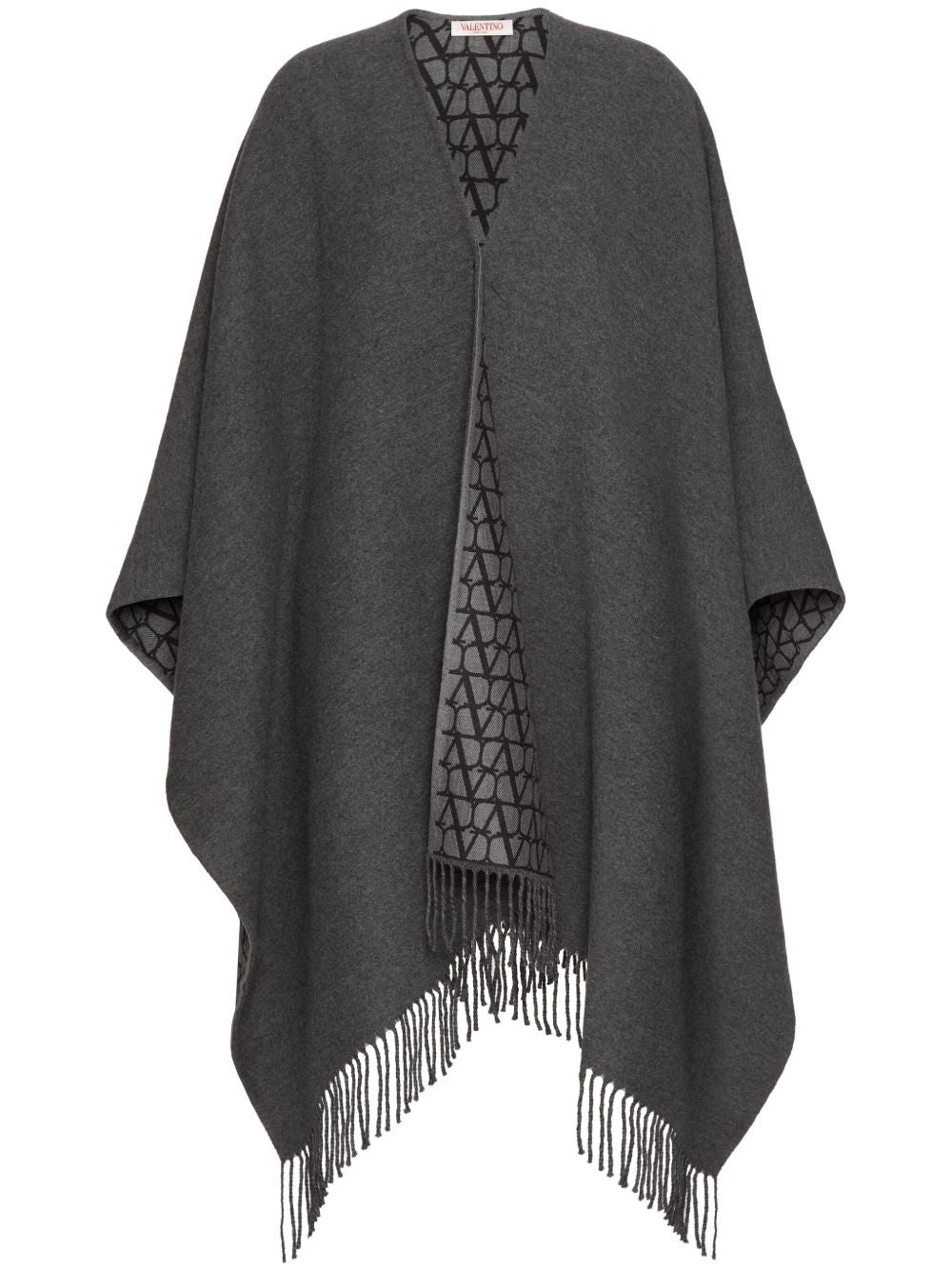 Valentino Fringed Double Poncho Jacket - Black
