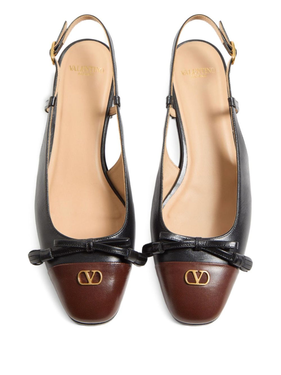 Valentino Garavani Vale Du Roi Leather Slingback Ballet Flats - Black