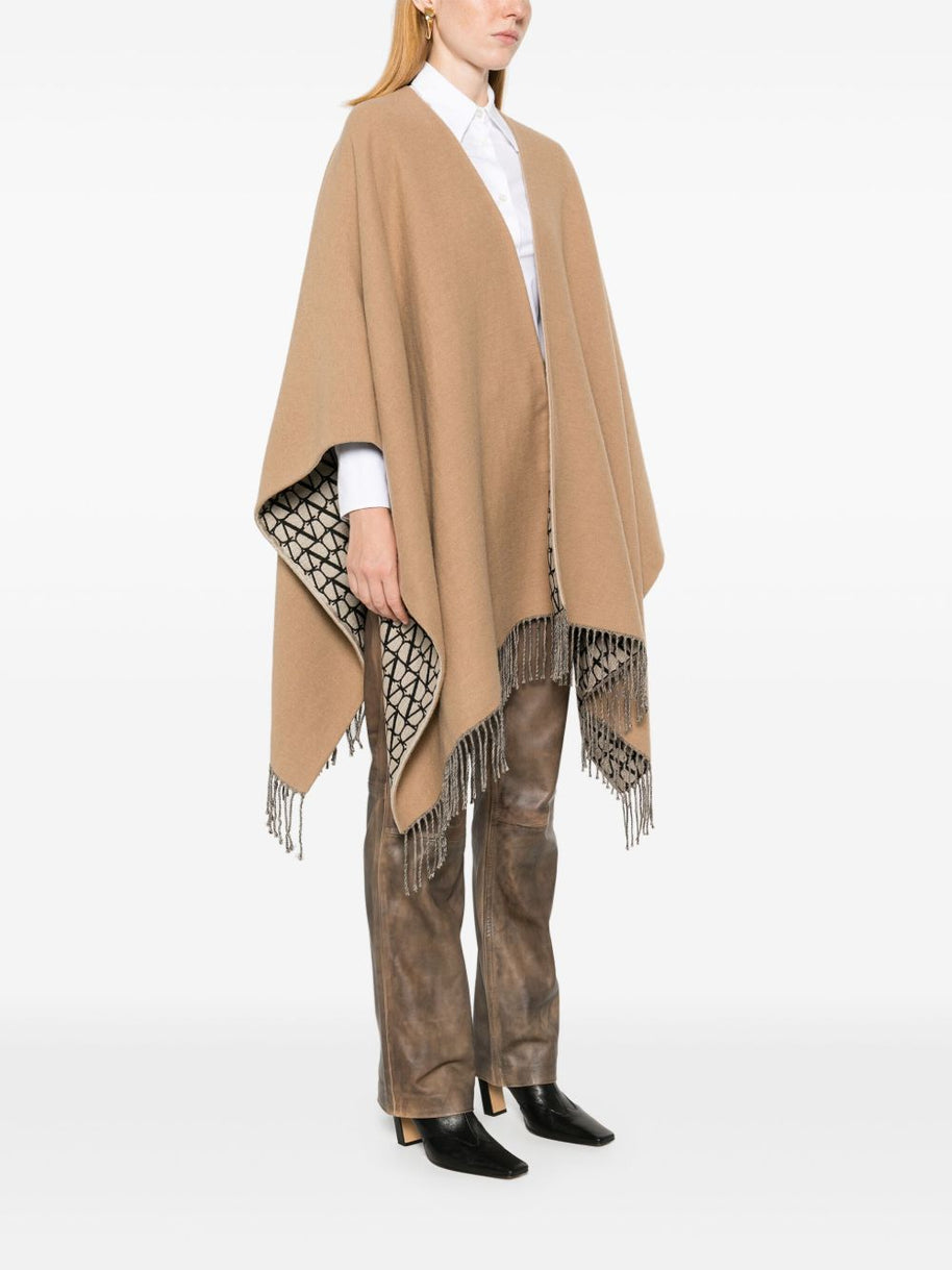 Valentino Fringed Double Poncho Jacket - Camel