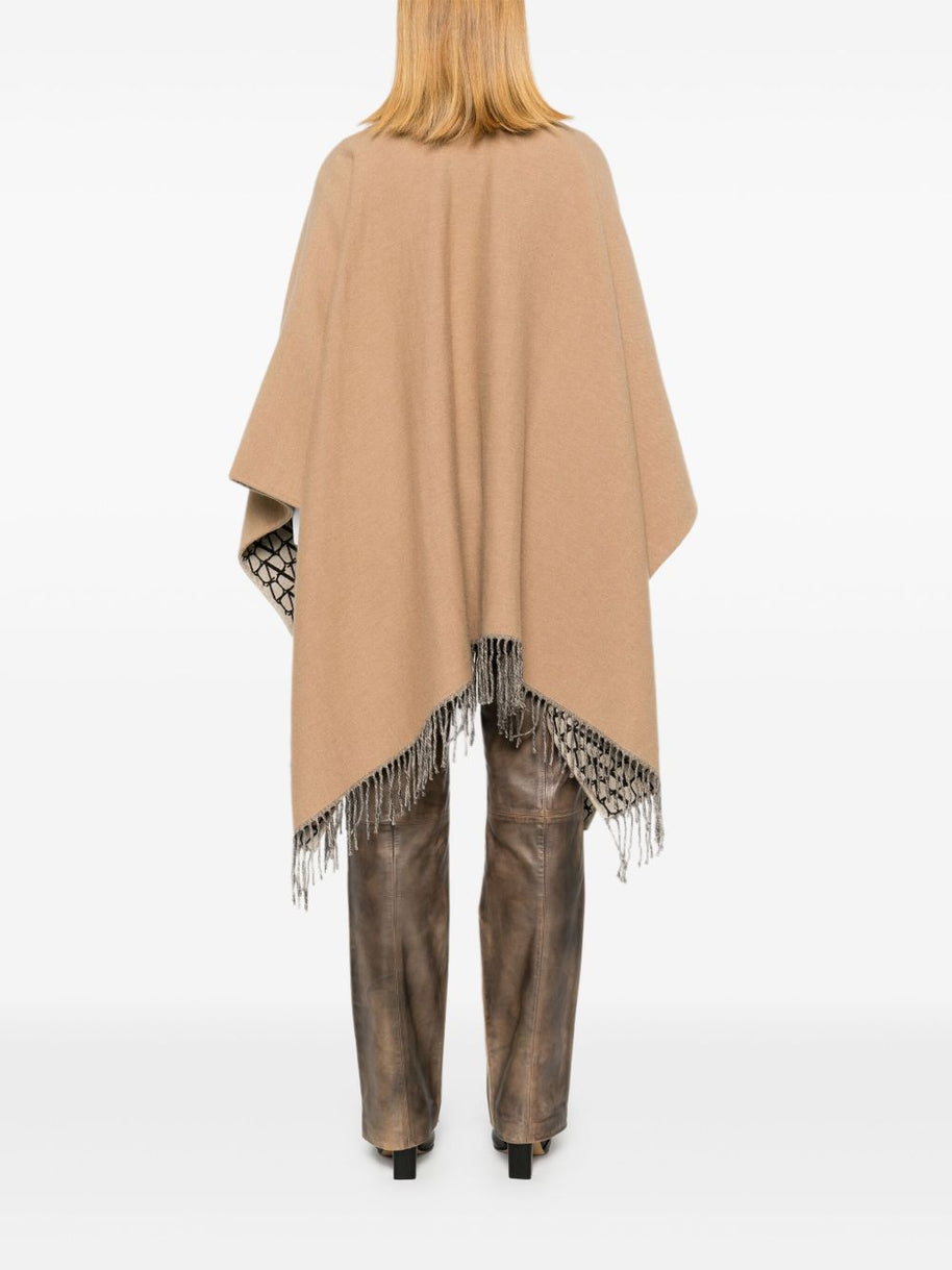 Valentino Fringed Double Poncho Jacket - Camel
