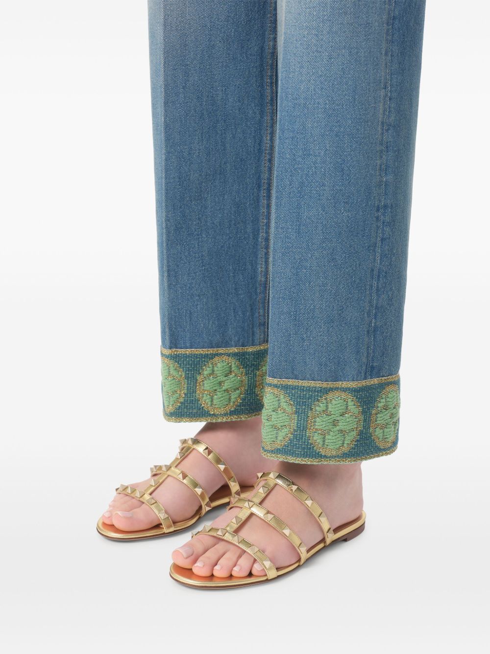 Valentino Garavani Rockstud Leather Flat Sandals - Golden