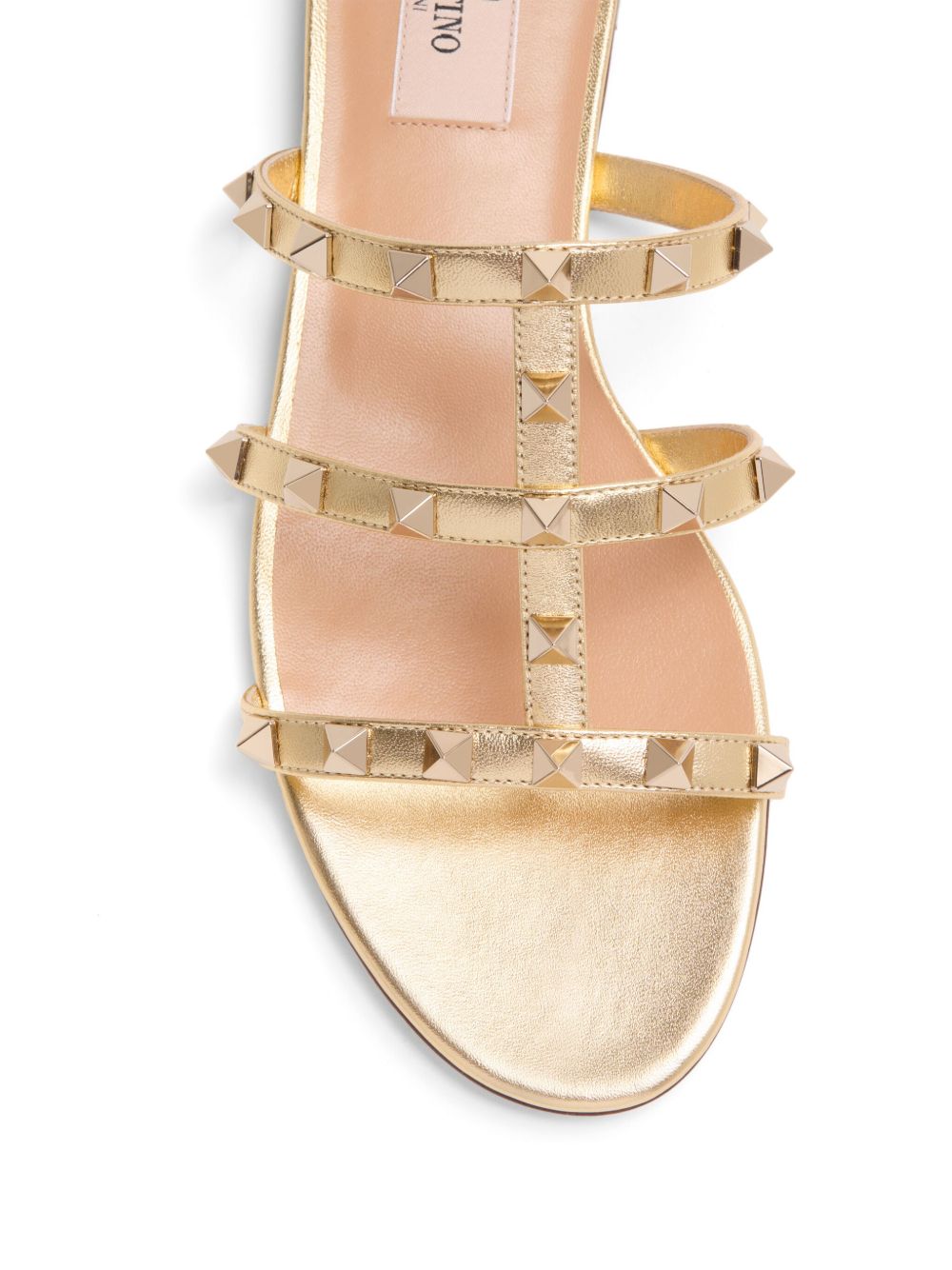 Valentino Garavani Rockstud Leather Flat Sandals - Golden