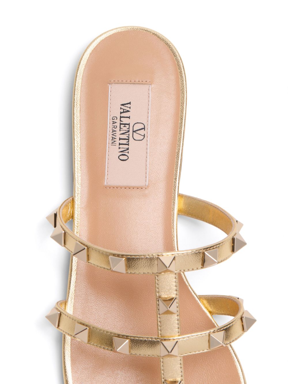 Valentino Garavani Rockstud Leather Flat Sandals - Golden