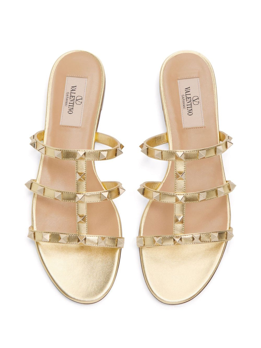 Valentino Garavani Rockstud Leather Flat Sandals - Golden